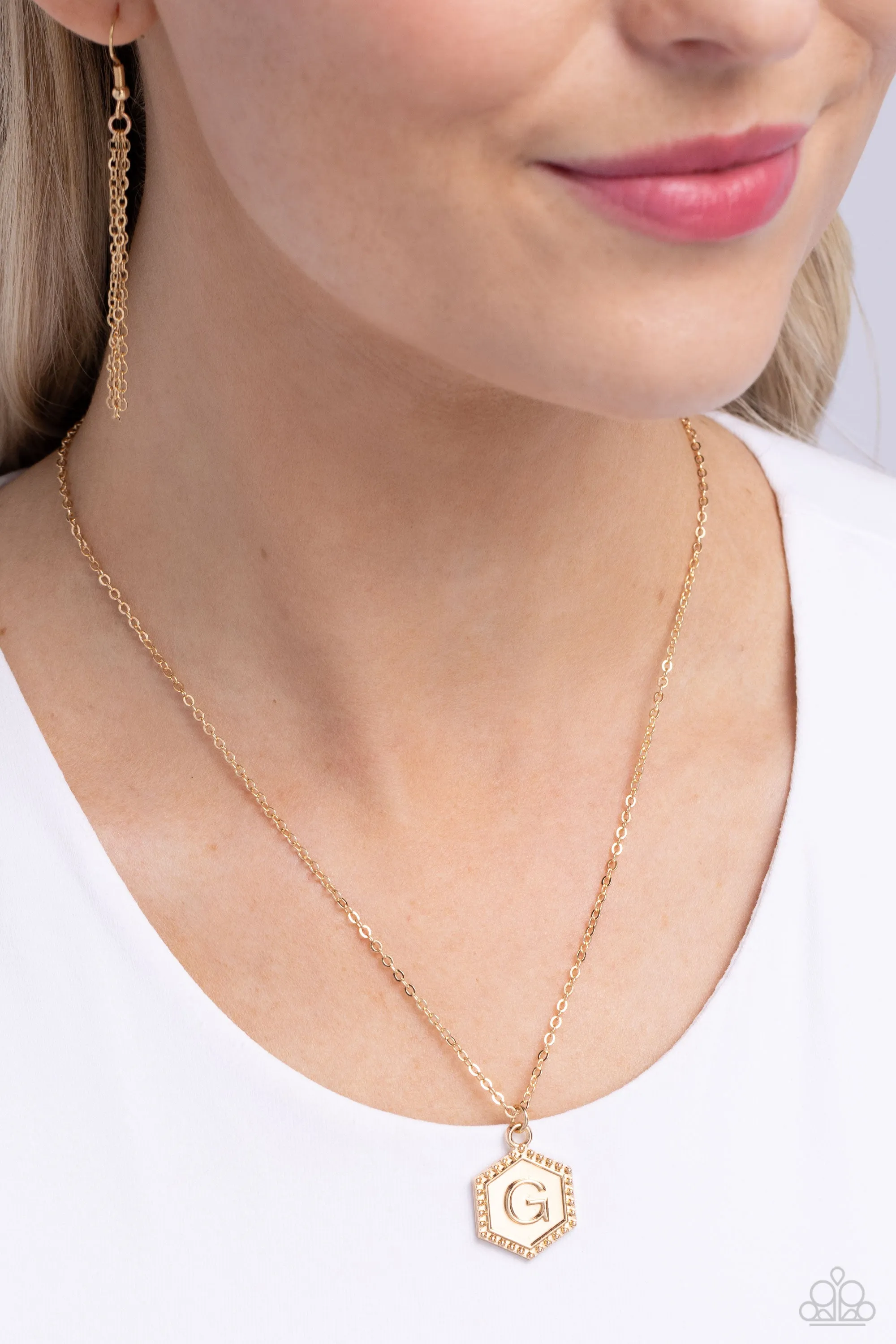 Emblematic Elegance - Gold - G - Initial Pendant Paparazzi Short Necklace