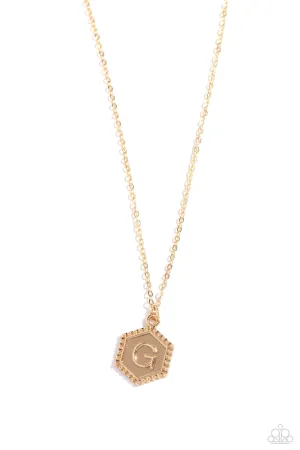 Emblematic Elegance - Gold - G - Initial Pendant Paparazzi Short Necklace