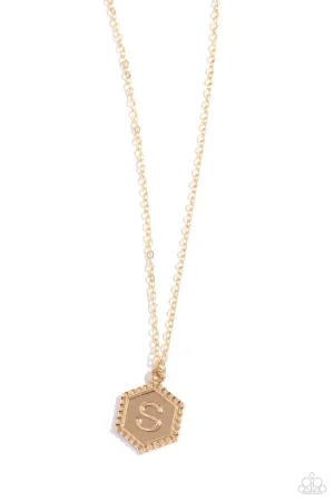 Emblematic Elegance - Gold - S - Initial Pendant Paparazzi Short Necklace