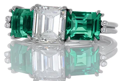 Emerald Cut with Perfectly Matched Emerald Side Stones Engagement Ring