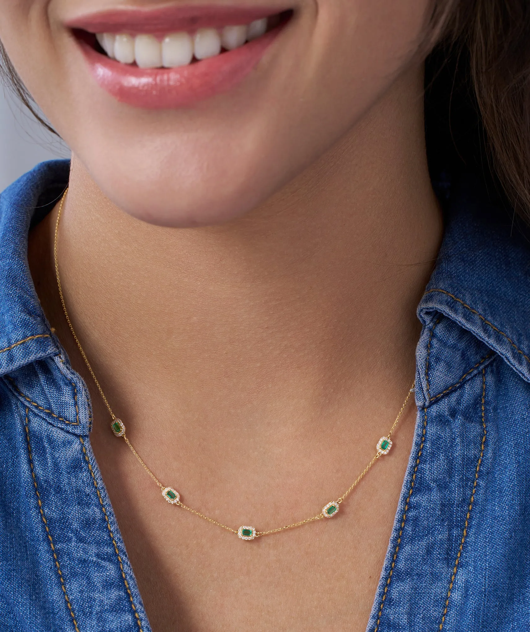 Emerald Elegance Station Necklace