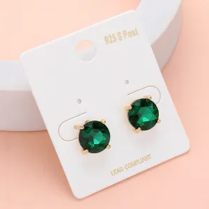 Emerald Round Stone Interview Stud Earrings | Emerald Stud Earrings |  638101