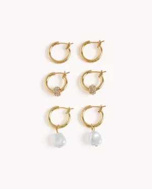 EMMY 3 PACK EARRINGS - GOLD PLATED 18K