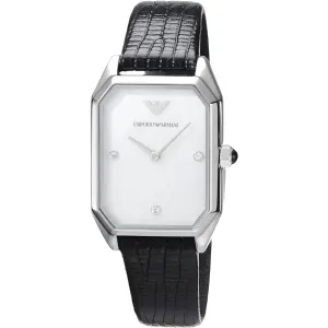 Emporio Armani Gioia Black Leather Strap Mother Of Pearl Dial Quartz Watch for Ladies - AR11148