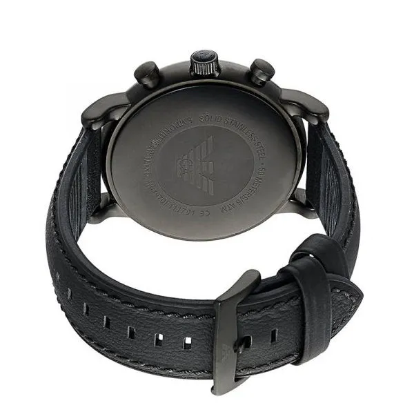 EMPORIO ARMANI Luigi Black Leather Strap Black Dial Chronograph Quartz Watch for Gents - AR1970