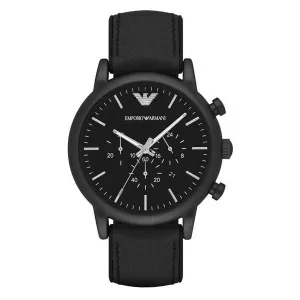 EMPORIO ARMANI Luigi Black Leather Strap Black Dial Chronograph Quartz Watch for Gents - AR1970