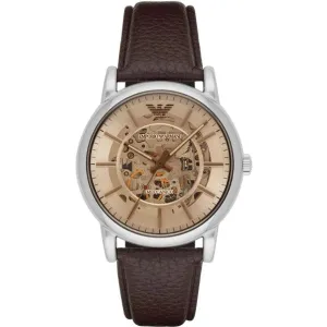 Emporio Armani Meccanico Brown Leather Strap Skeleton Dial Automatic Watch for Gents - AR1982