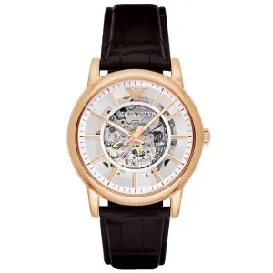 Emporio Armani Meccanico Brown Leather Strap Skeleton Dial Automatic Watch for Gents - AR1983