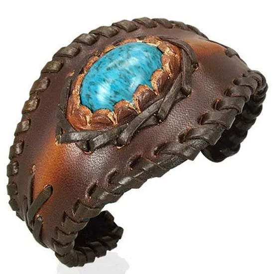 Engraved Stone Leather Band