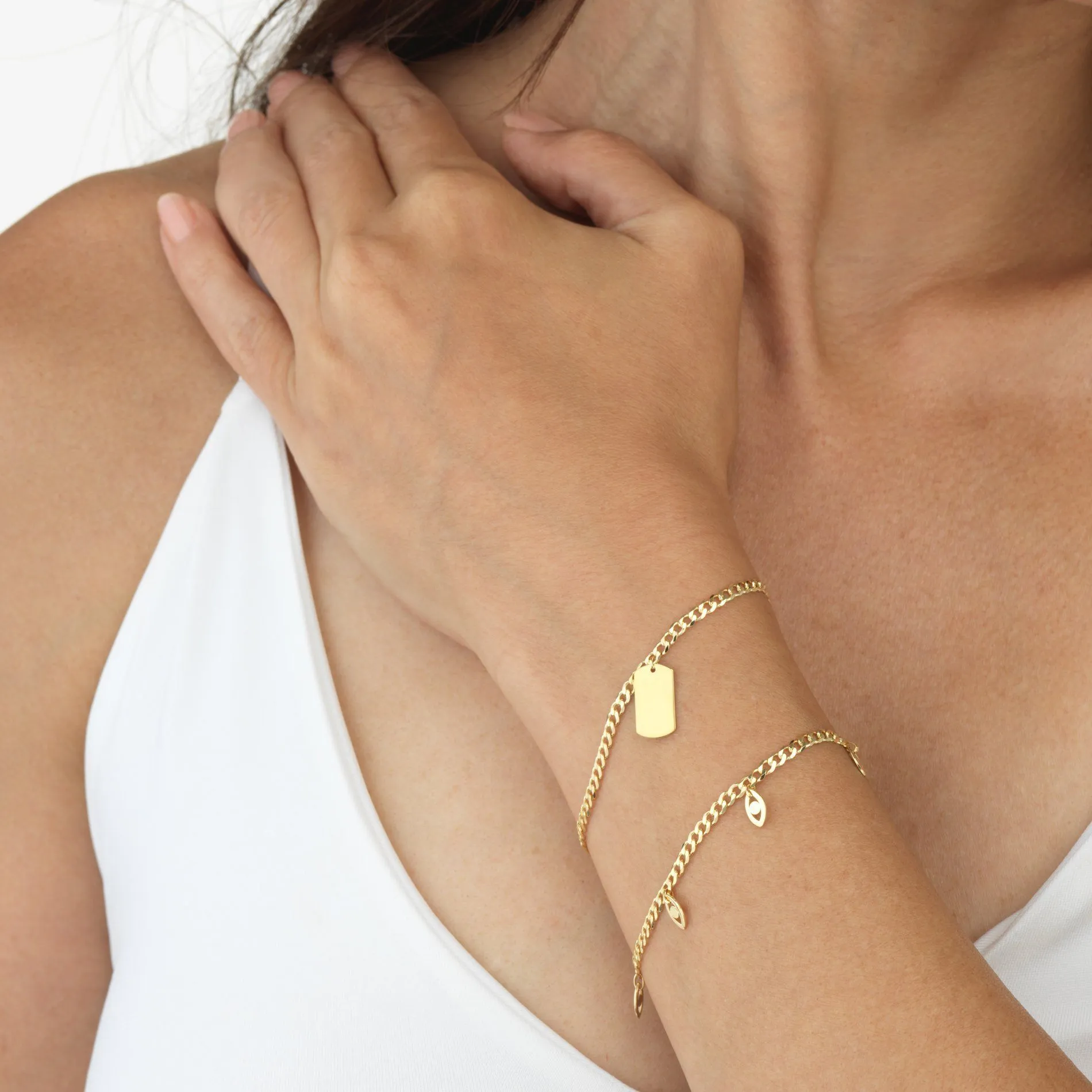 Engraved Tag Chain Bracelet 14K
