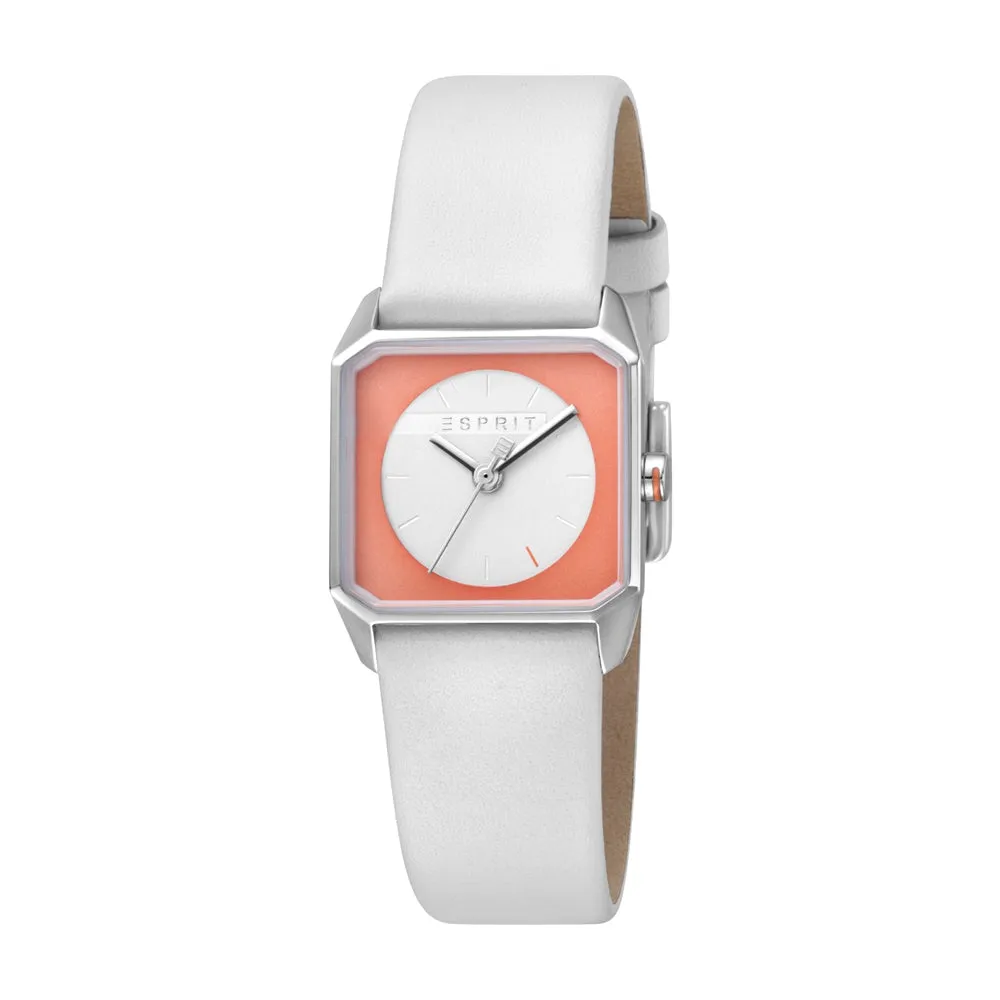 Esprit Ladies Stainless Steel Watch 2Tone Dial & White Leather Strap