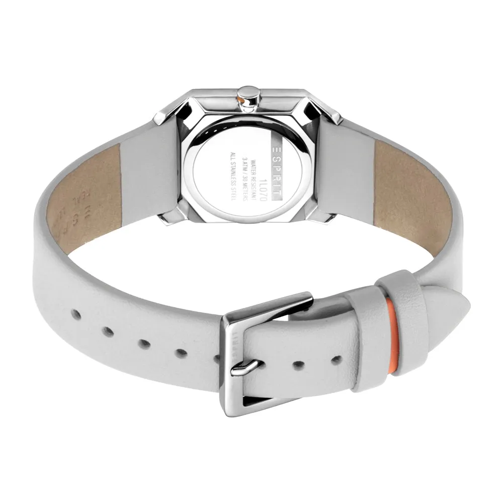 Esprit Ladies Stainless Steel Watch 2Tone Dial & White Leather Strap