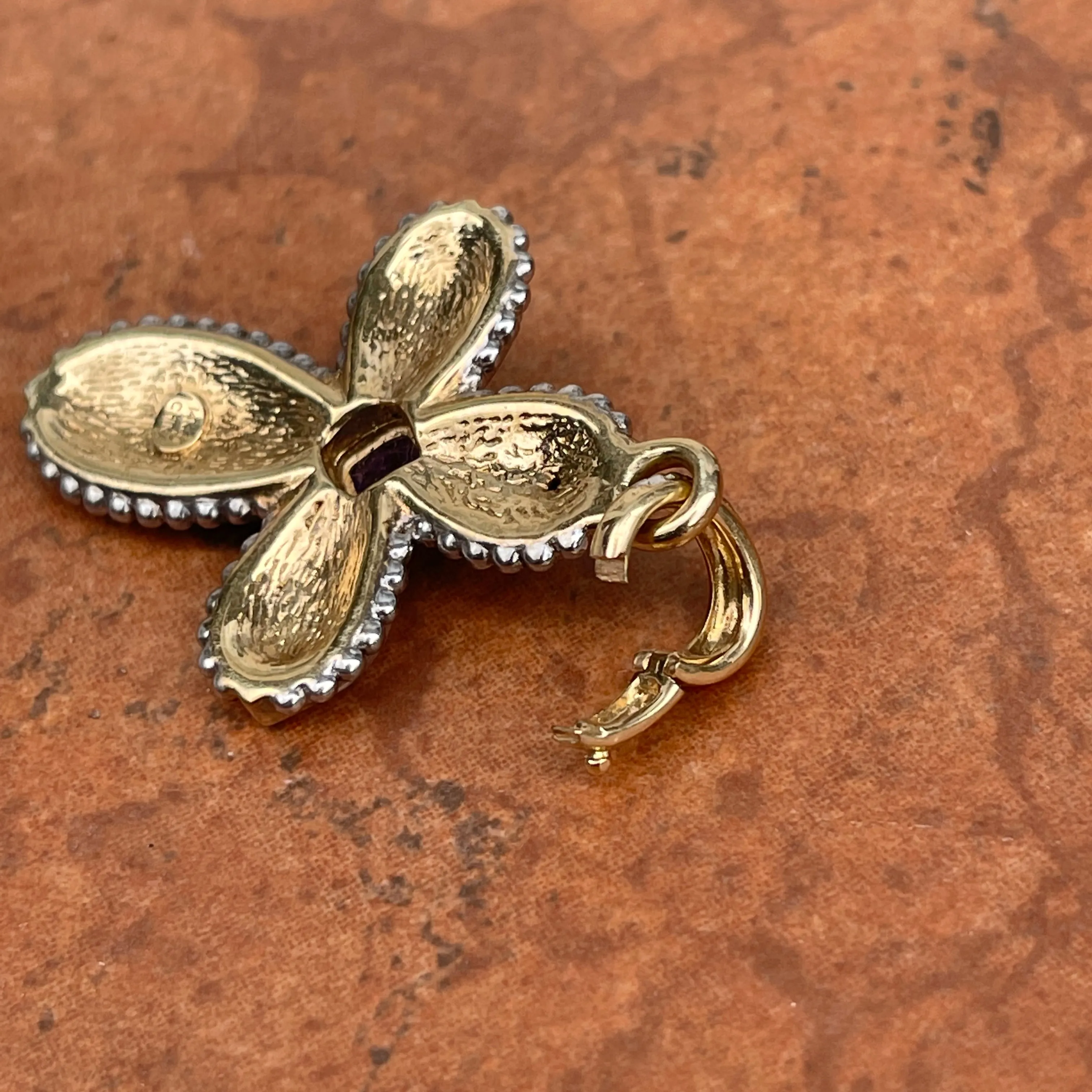Estate 14KT Yellow Gold   White Gold Byzantine Amethyst Cross Pendant Enhancer