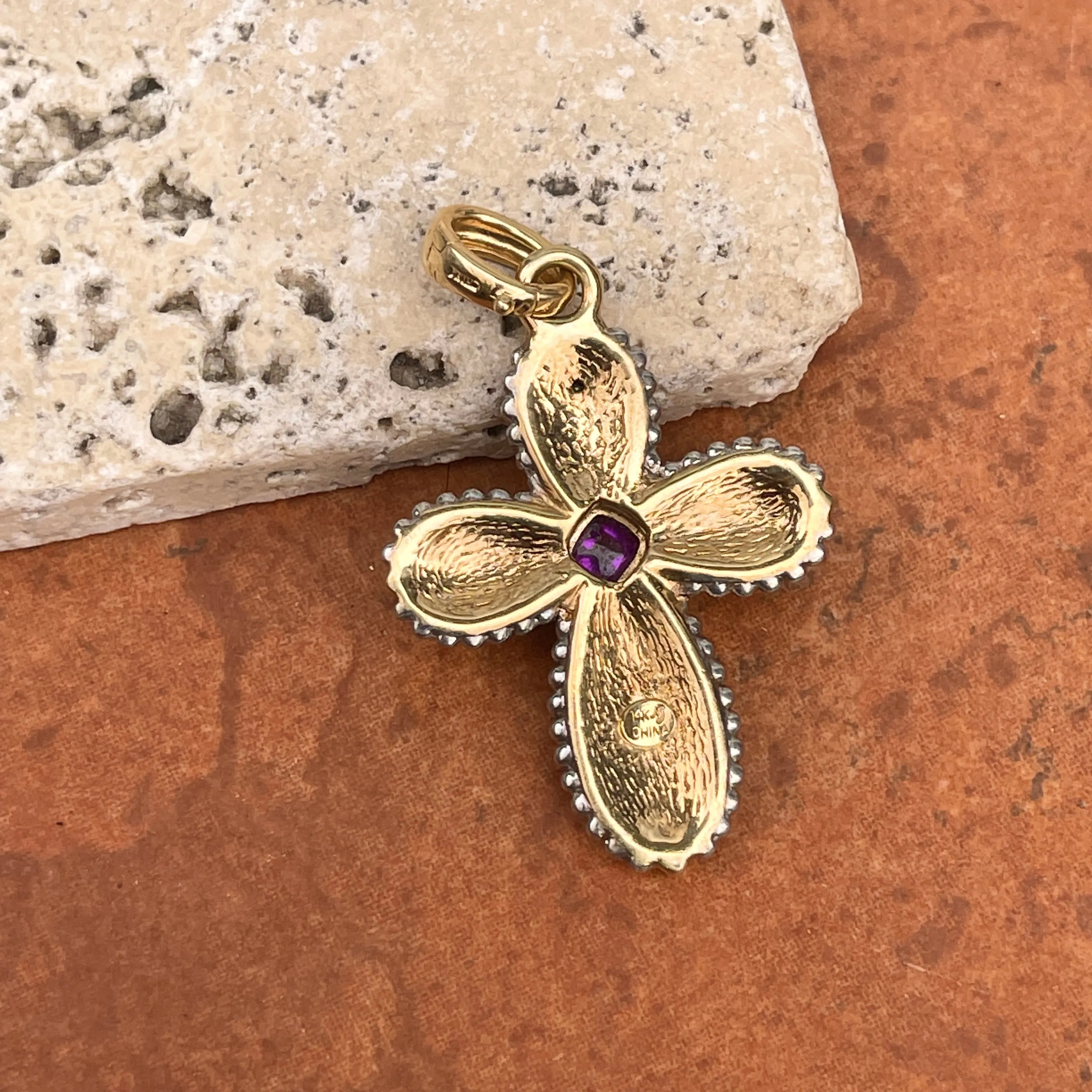 Estate 14KT Yellow Gold   White Gold Byzantine Amethyst Cross Pendant Enhancer