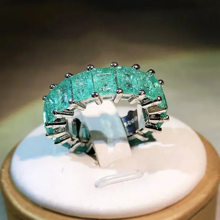 Eternity Ring | Green Diamond Ring | Green Diamond Engagement Rings | Friendship Ring | Baguette Ring | Womens Eternity  Ring | Tennis Ring