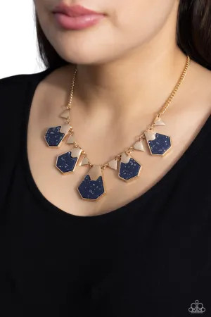 Extra Exclusive - Blue - Geometric Shell-Like Acrylic Frame Gold Paparazzi Short Necklace