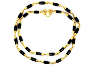 Faceted Black Onyx Gold Beaded Necklace 22k Yellow Gold
