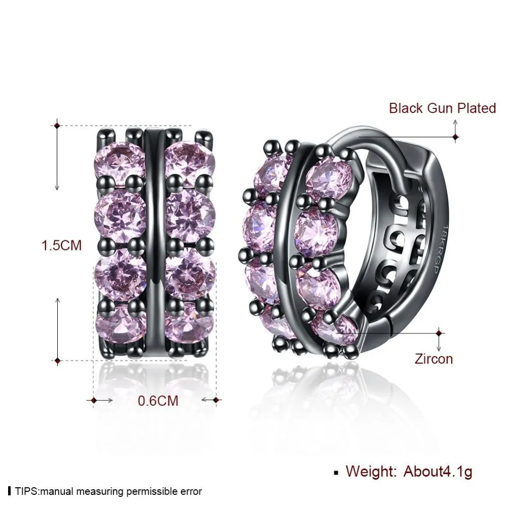 Fashion Double Row Black Gun Color Hoop Earrings with Pink Cubic Zirconia for Women, Party Gift Accessorise for Her