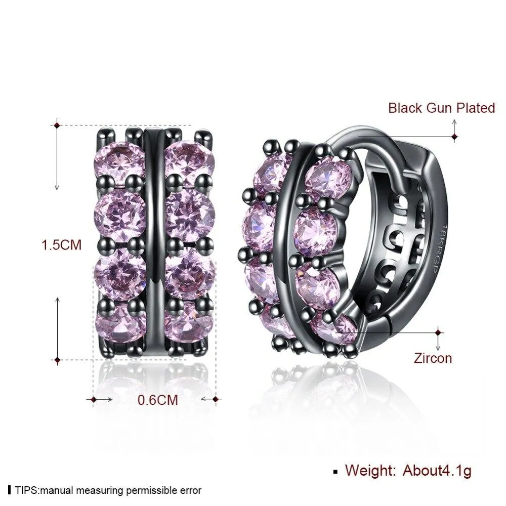 Fashion Double Row Black Gun Color Hoop Earrings with Pink Cubic Zirconia for Women, Party Gift Accessorise for Her