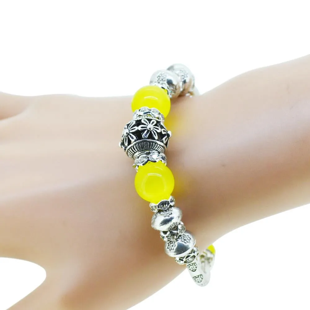 Fashion serling silver jewelry love heart charm bangles & bracelets glass beads strand bracelets for women fine jewelry