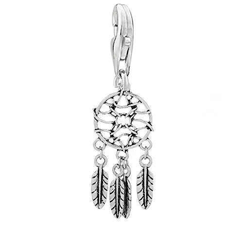 Feather Dream Catcher Clip on Pendant Charm for Bracelet or Necklace
