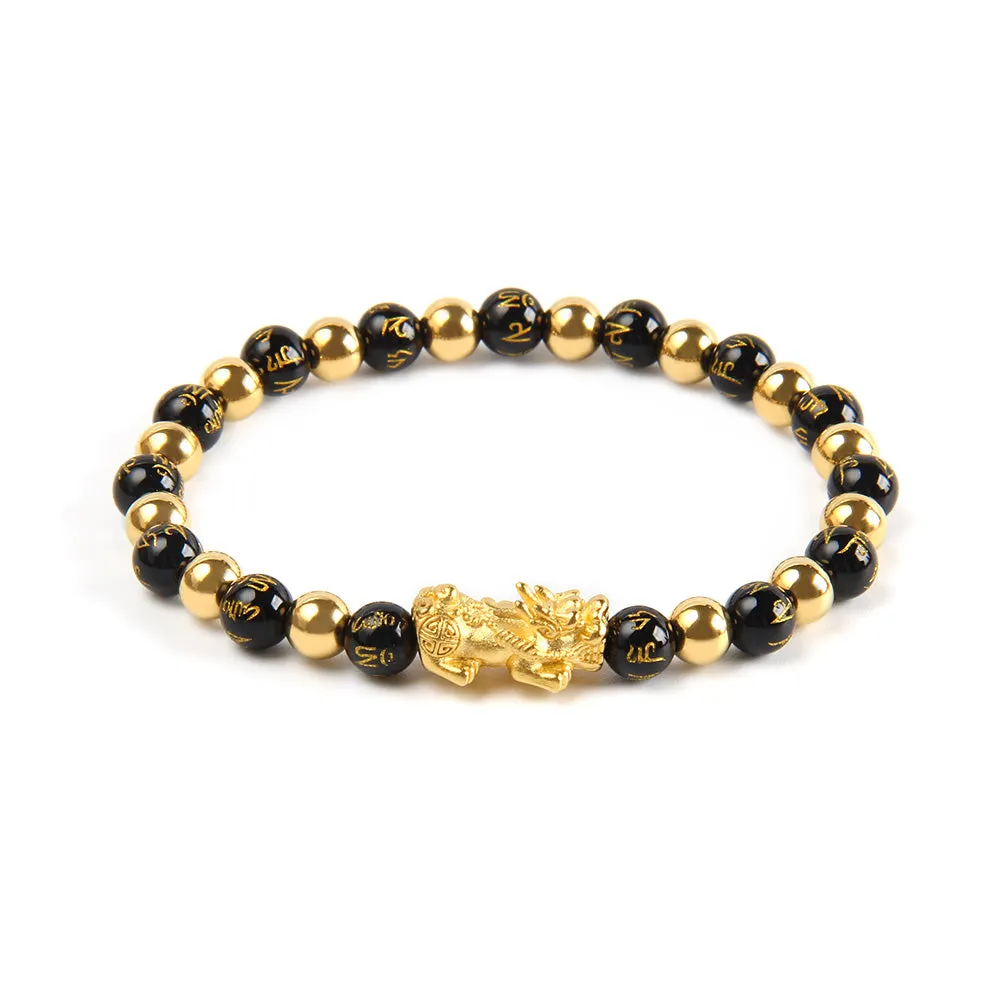 Feng Shui Gold Pi Xiu Wealth 6 mm Beads Bracelet