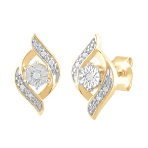 Flame Shaped Stud Earrings with 0.03ct of Diamonds in 9ct Yellow Gold Plated Sterling Silver