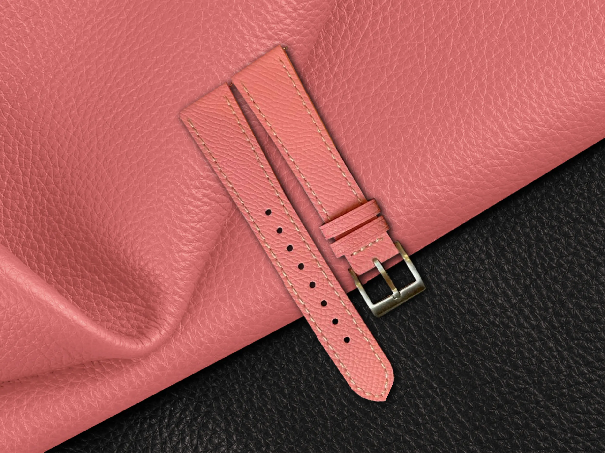 Flamingo Pink Epsom Leather Slim Apple Watch Strap
