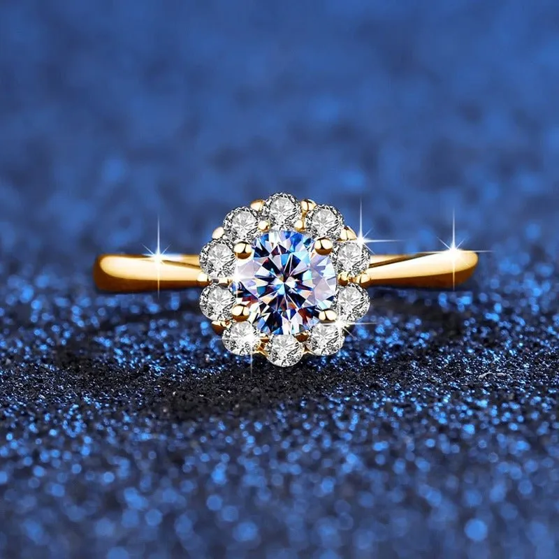 Flower 0.5ct 5mm Moissanite Ring Wedding Engagement Women Jewelry