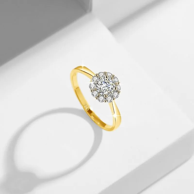 Flower 0.5ct 5mm Moissanite Ring Wedding Engagement Women Jewelry
