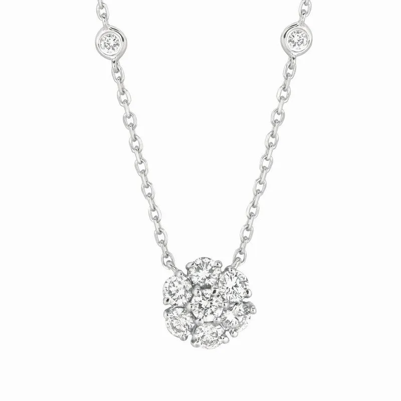 FLOWER & 8 BEZEL DIAMOND NECKLACE 14K GOLD (0.75 CTW)