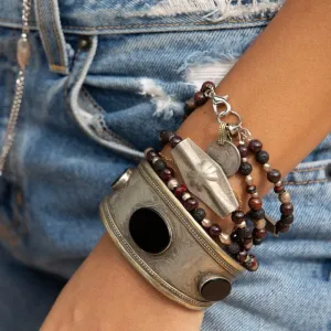 Flower Charm Bracelet with Tiger Eye Gemstones