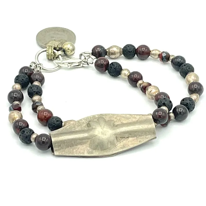 Flower Charm Bracelet with Tiger Eye Gemstones