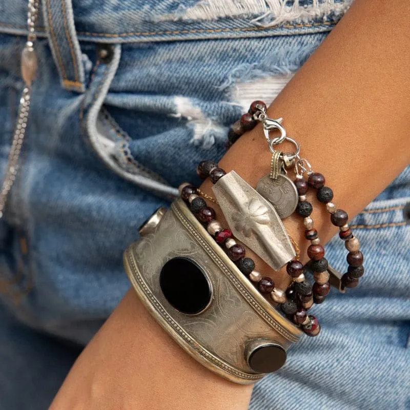 Flower Charm Bracelet with Tiger Eye Gemstones