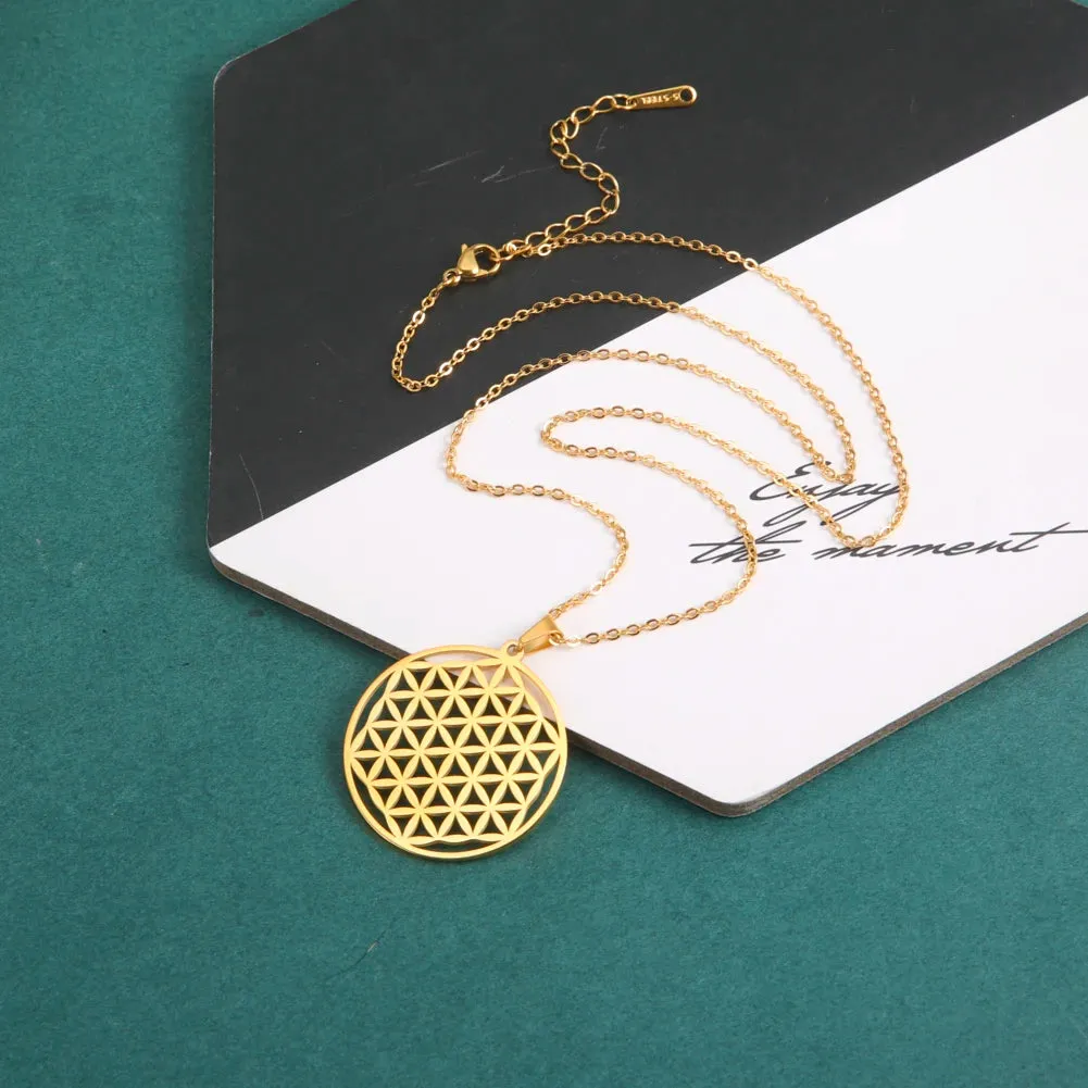 Flower of Life Sacred Geometry Stainless Steel Necklace Jewelry Mothers Day Gift