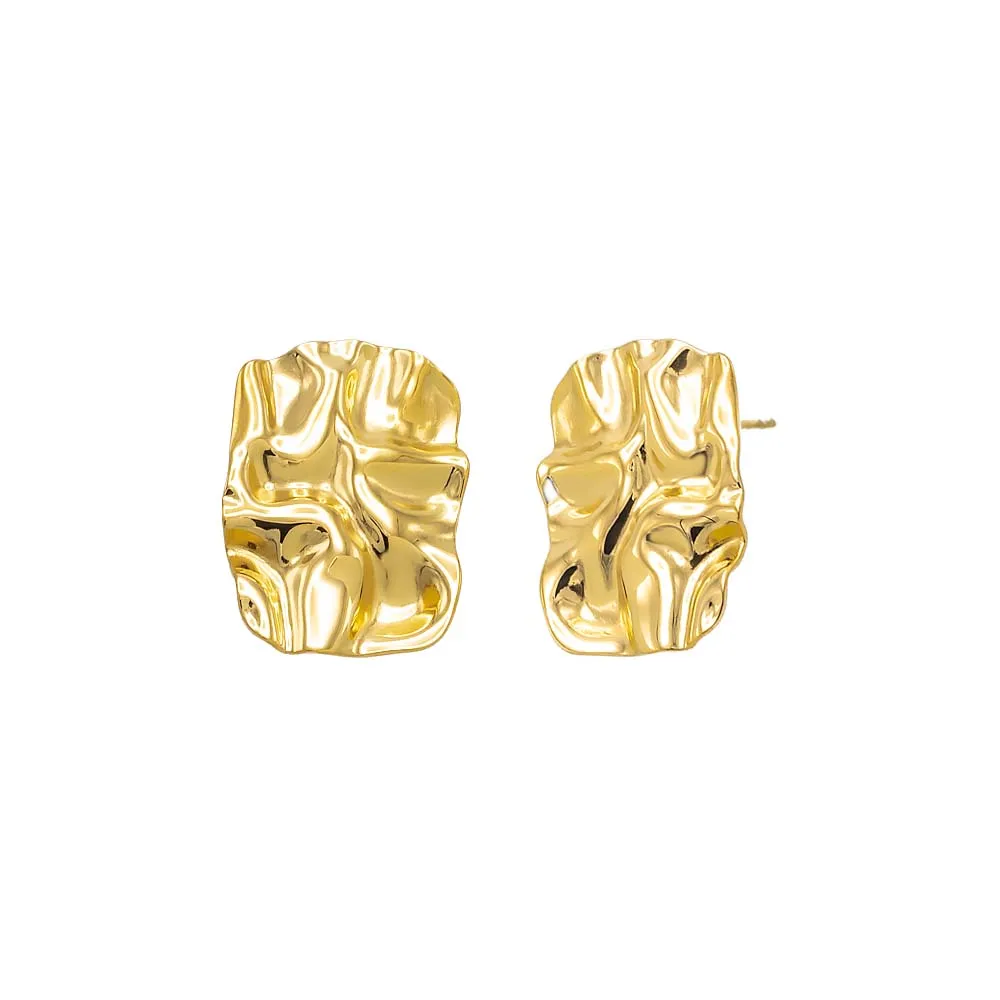 Fluid Ridged Square On The Ear Stud Earring