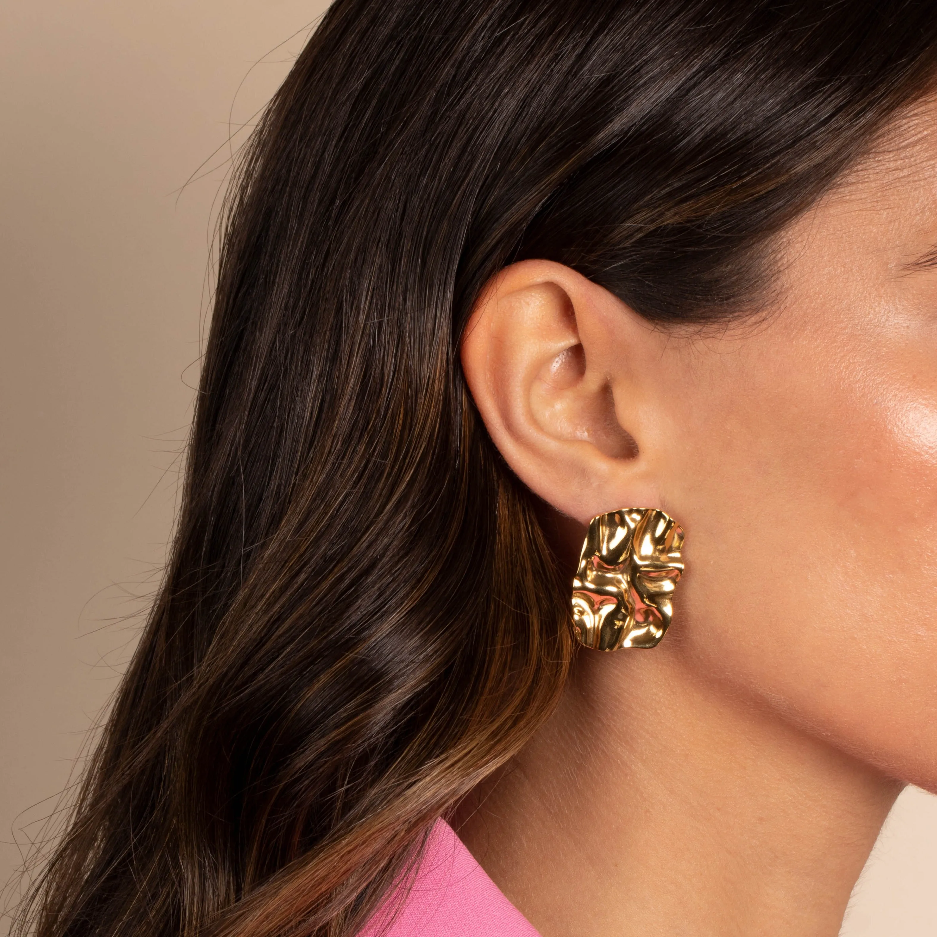 Fluid Ridged Square On The Ear Stud Earring
