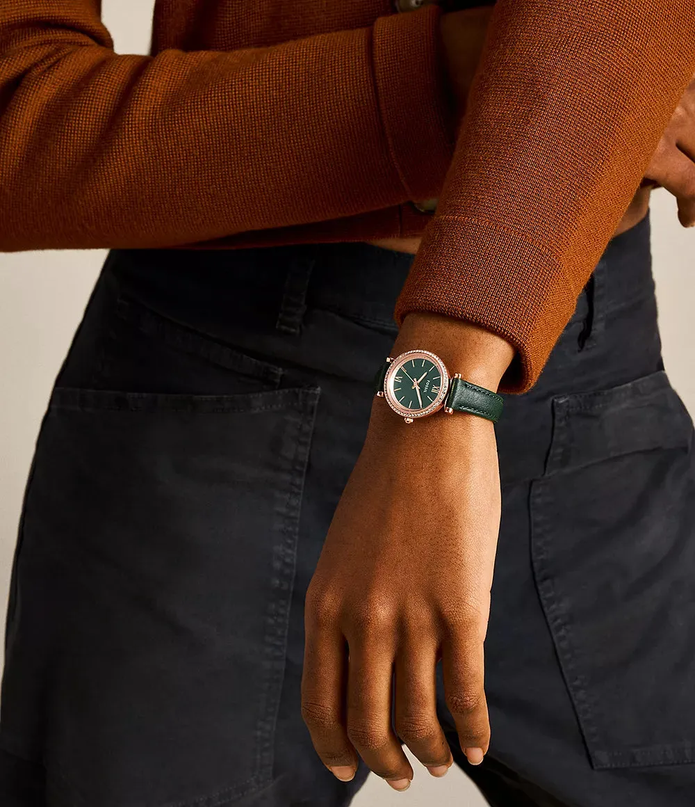 Fossil Carlie Ladies Three-Hand Green LiteHide™ Leather Watch