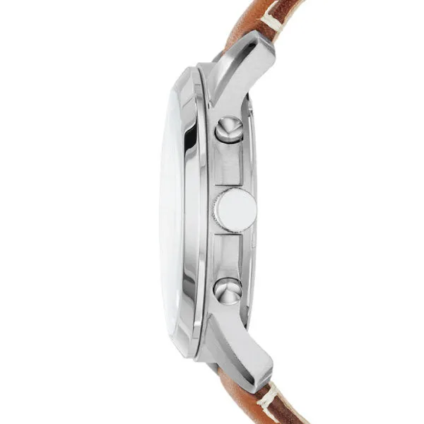 Fossil Grant Brown Leather Strap White Dial Chronograph Quartz Watch for Gents - FS5060