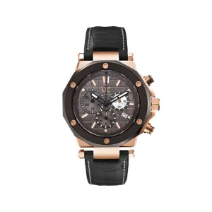 Gc Men's Chronograph IP RG Watch With Black Dial & Black Leather Strap