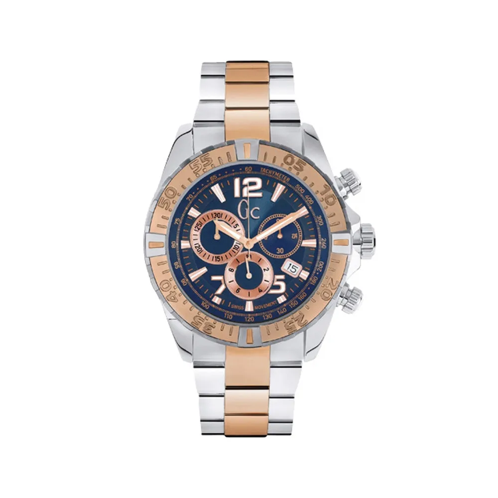 Gc Men's Chronograph Watch With Black Dial & 2Tone Metal Bracelet