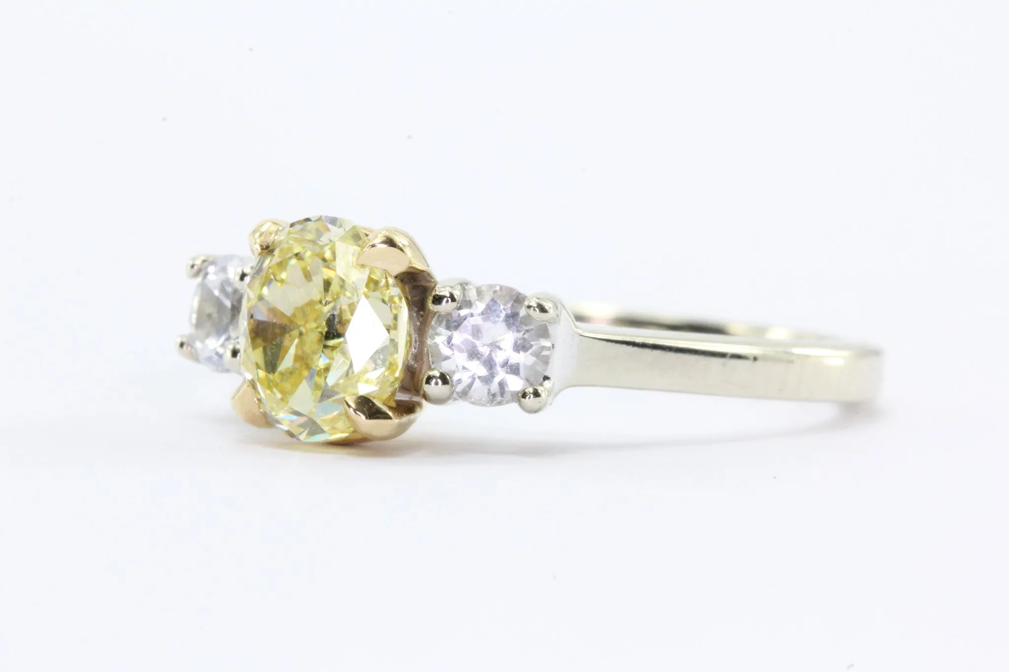 GIA 1.01 Fancy Intense Yellow Oval Cut Diamond Engagement 14K Gold Ring