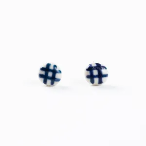 GINGHAM STUD EARRINGS - INDIGO