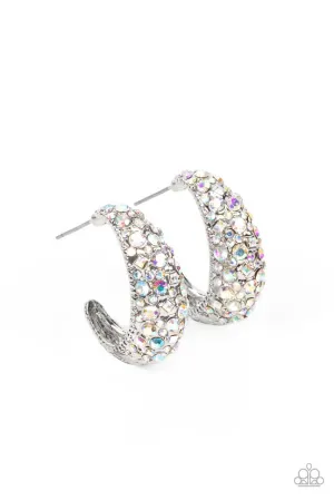 Glamorously Glimmering - Multi - Iridescent Rhinestone Paparazzi Hoop Earrings