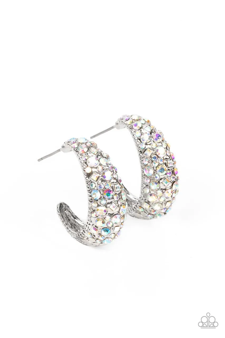 Glamorously Glimmering - Multi - Iridescent Rhinestone Paparazzi Hoop Earrings