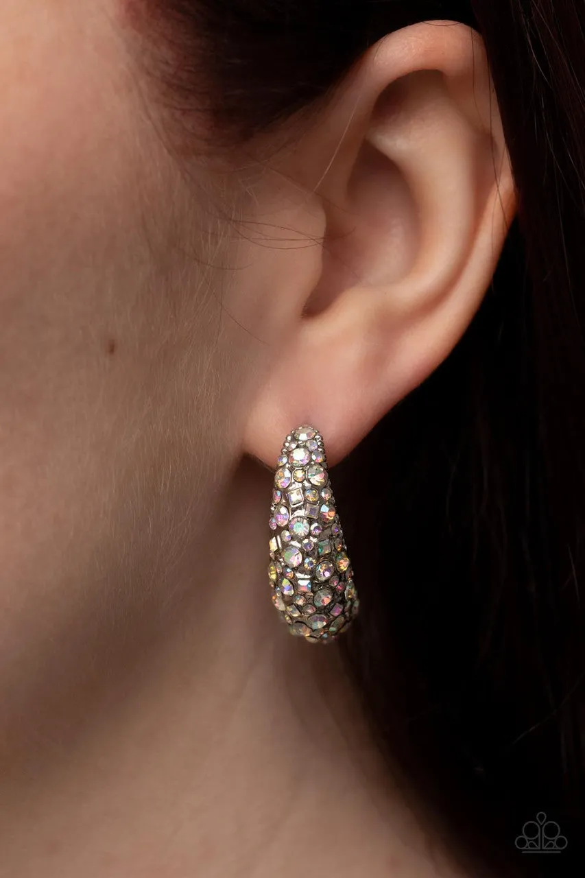 Glamorously Glimmering - Multi - Iridescent Rhinestone Paparazzi Hoop Earrings