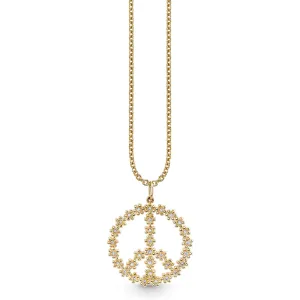 Gold & Diamond Tiny Daisy Peace Sign Charm