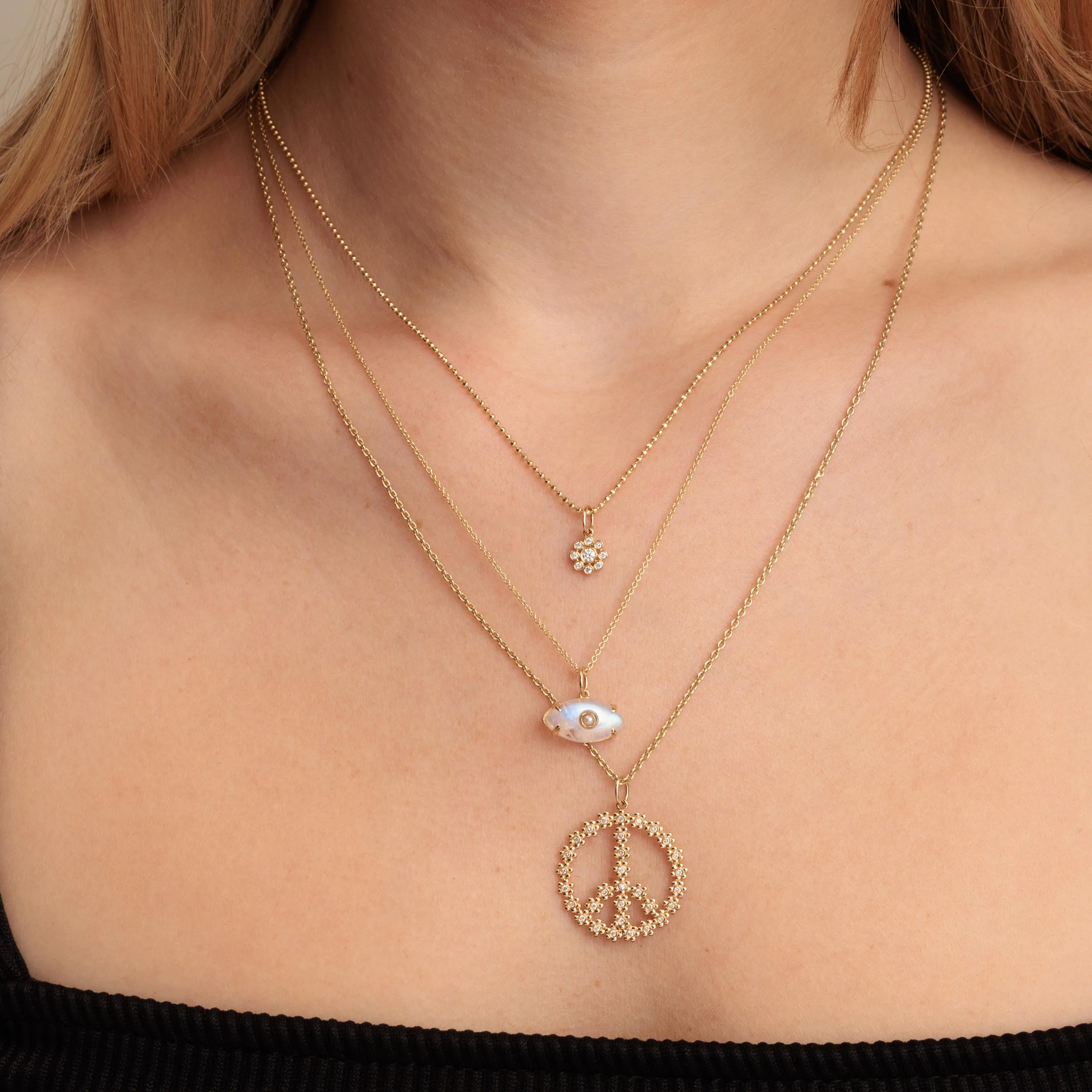 Gold & Diamond Tiny Daisy Peace Sign Charm