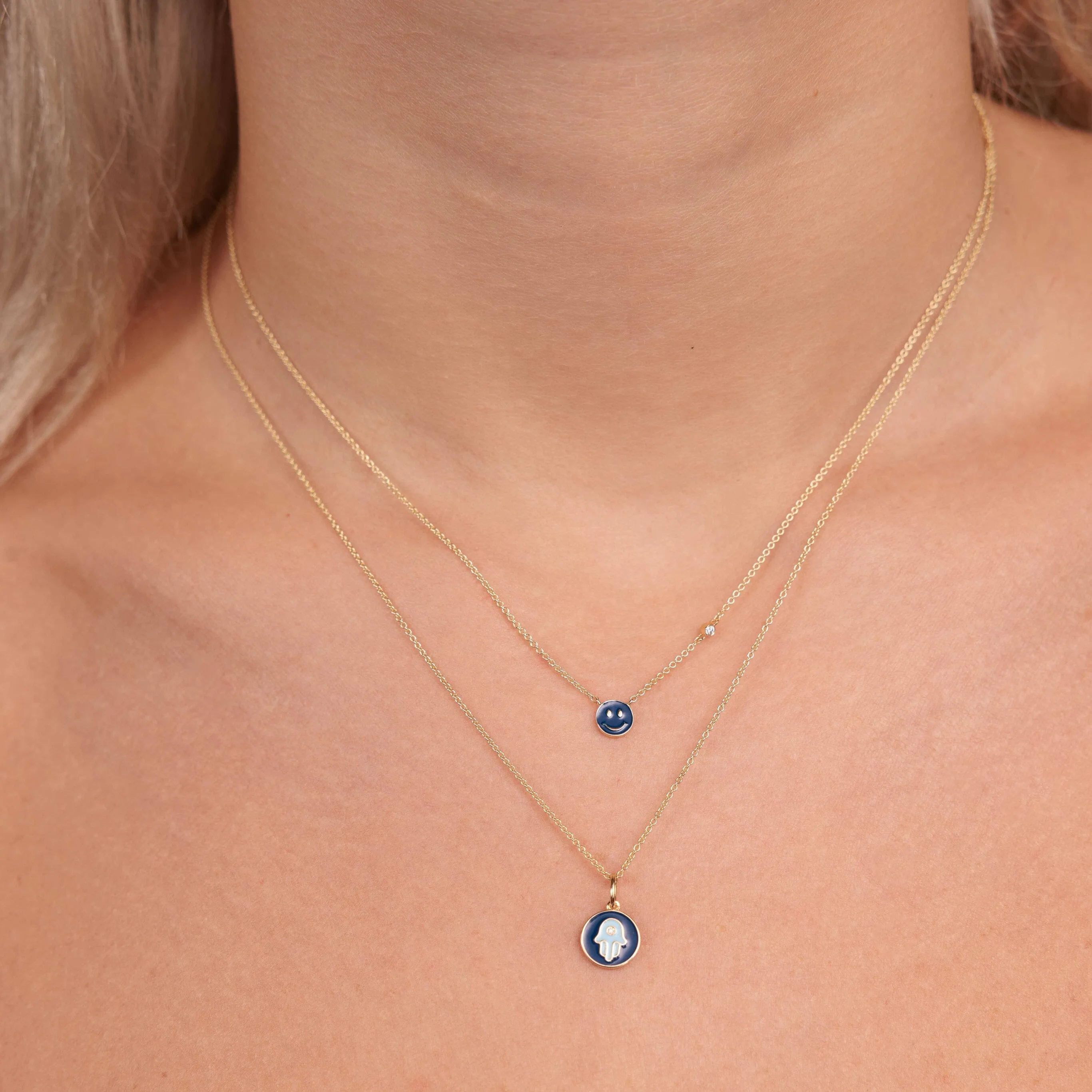 Gold & Enamel Tiny Hamsa Medallion Charm