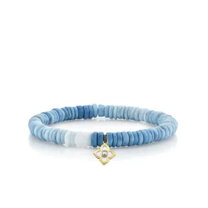 Gold & Pearl Moroccan Flower on Blue Opal Heishi